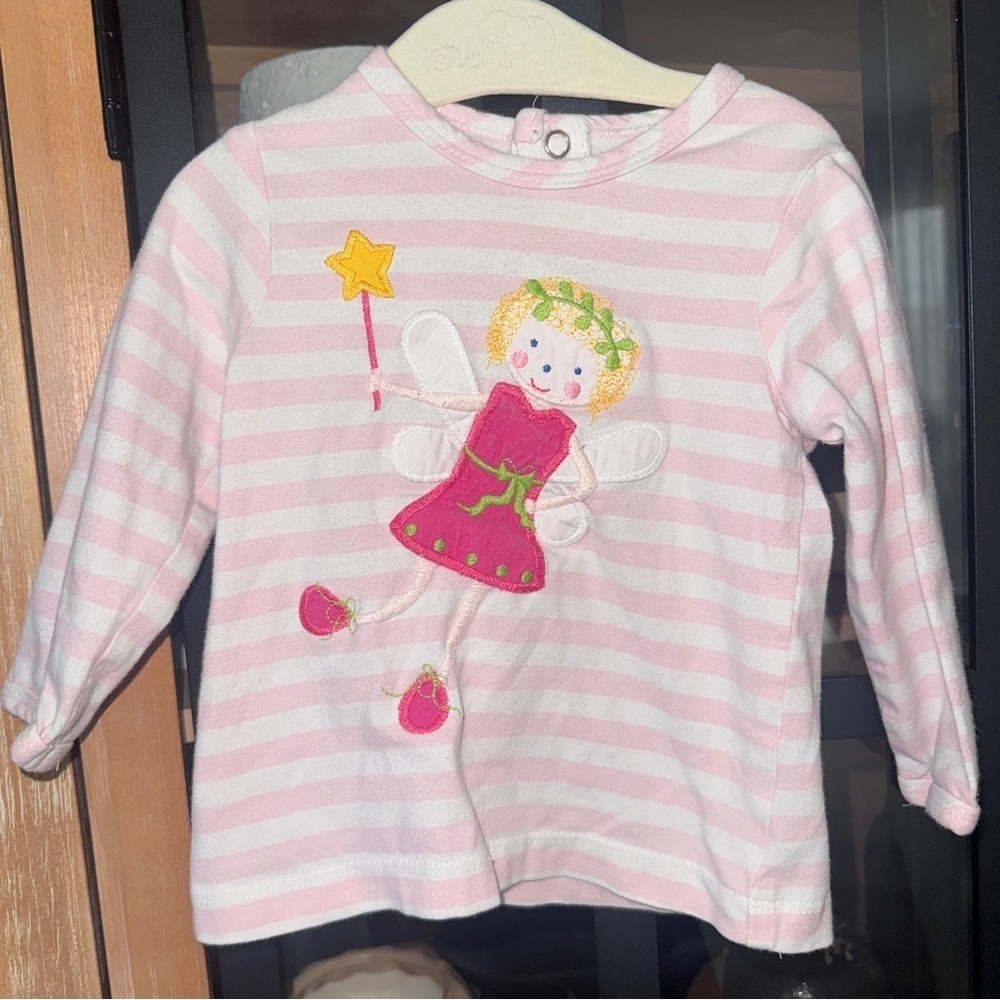 Bailey Boys fairy appliqué tee long sleeve toddler baby girl embroidered striped
